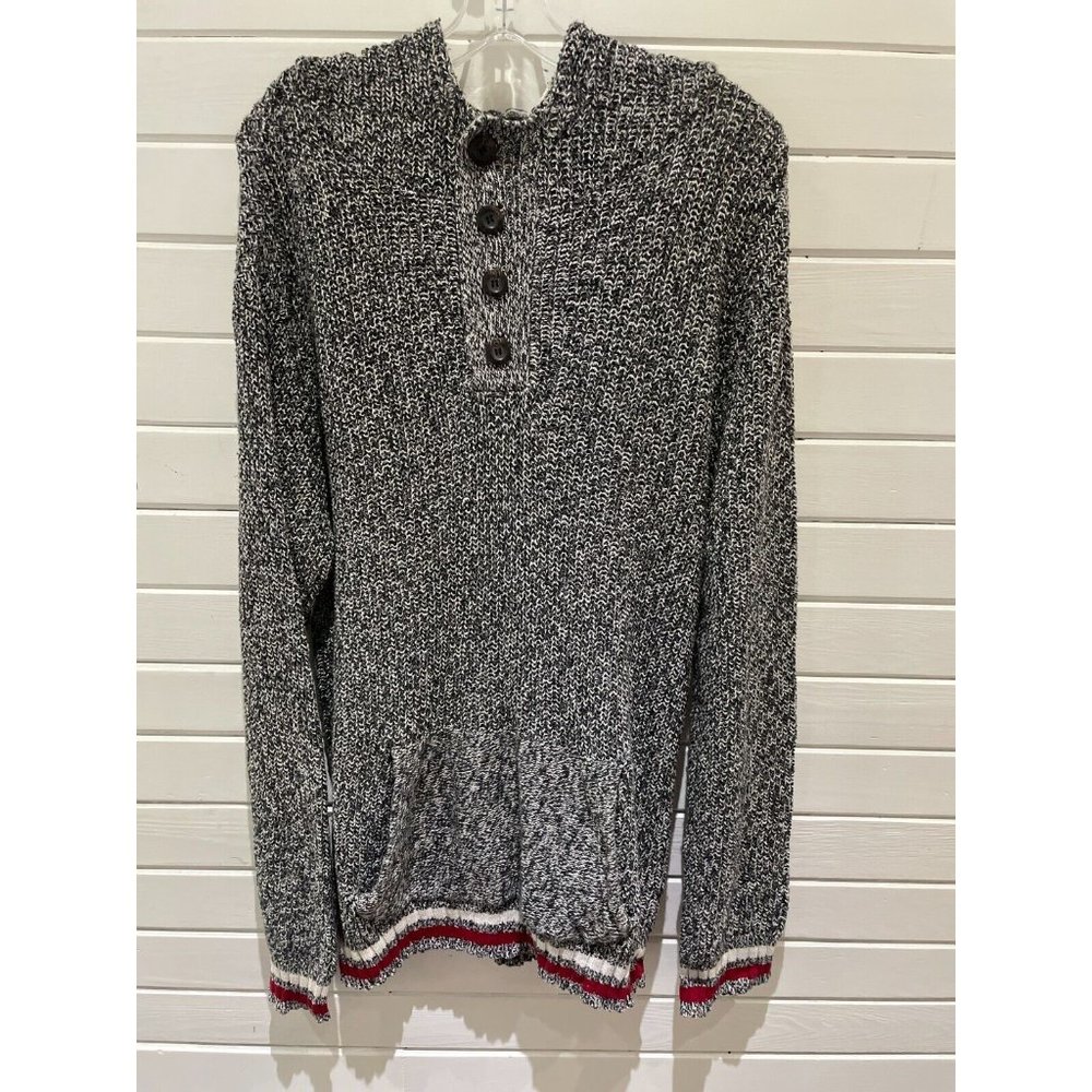 Cabin fever sweater Knit Button Hoodie Black & White red XL